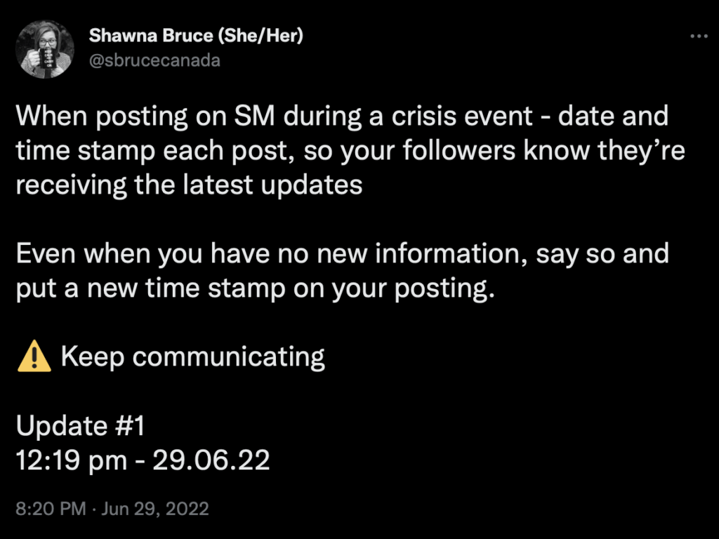 Crisis management experts: Shawna Bruce's tweet about social media posting during a crisis event